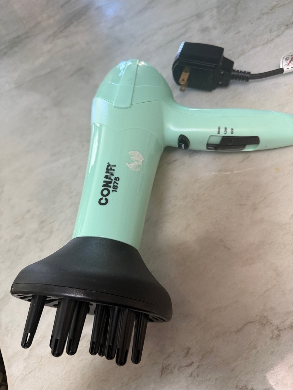 Conair 1875W Mint Green Hair Dryer with Diffuser Attachment